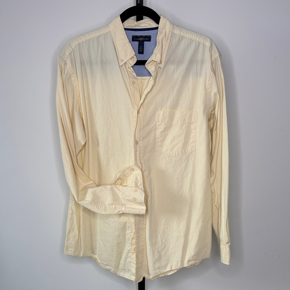 Club Room Yellow Button Down Shirt Men Size M Cotton Casual Long Sleeve